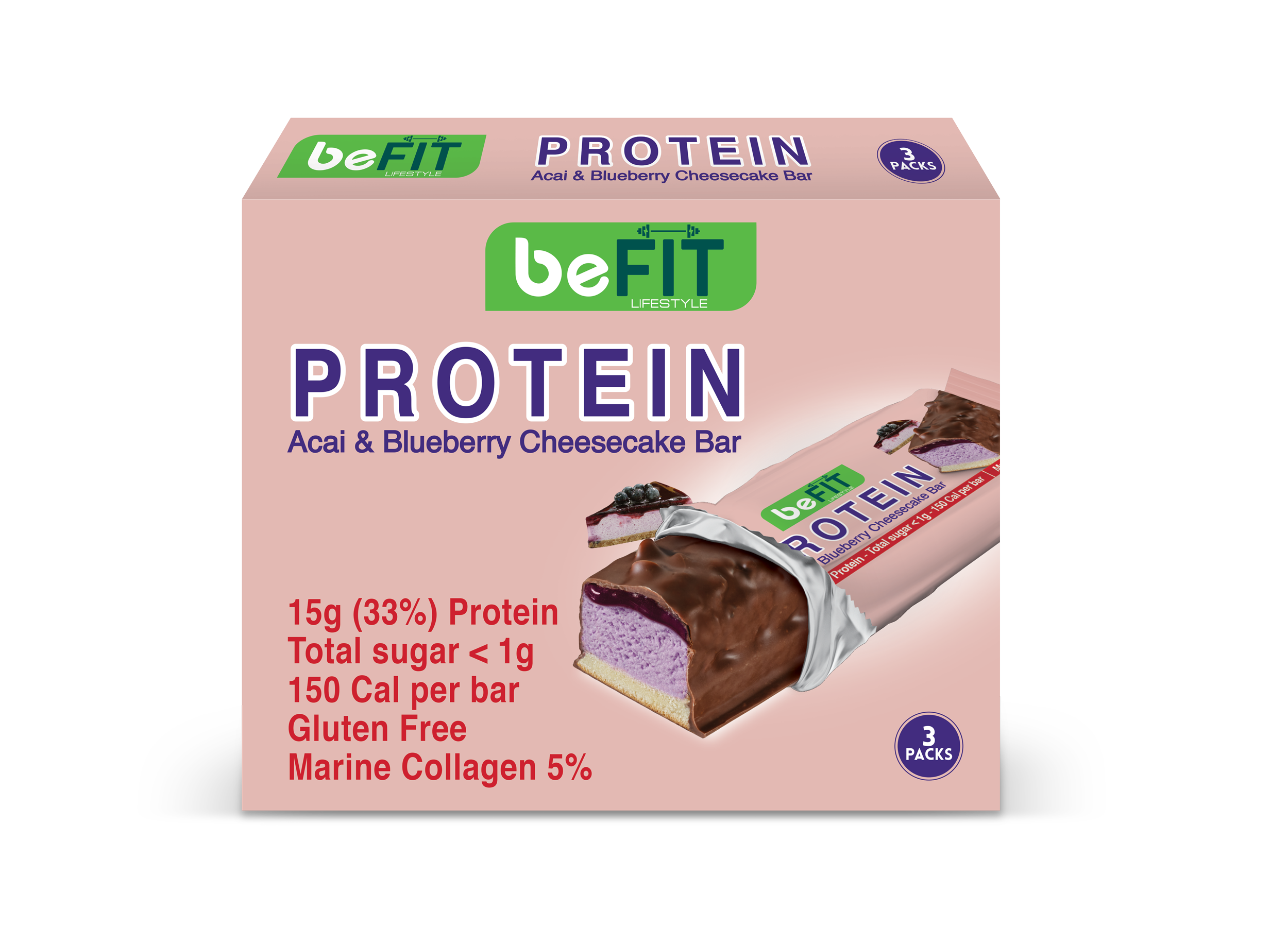 Befit-Premium Protein Bar 3pcs box Acai & Blueberry